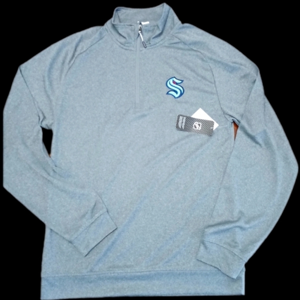 NHL Men's Heather Gray Quarter-Zip Pullover with Teal/White Accent